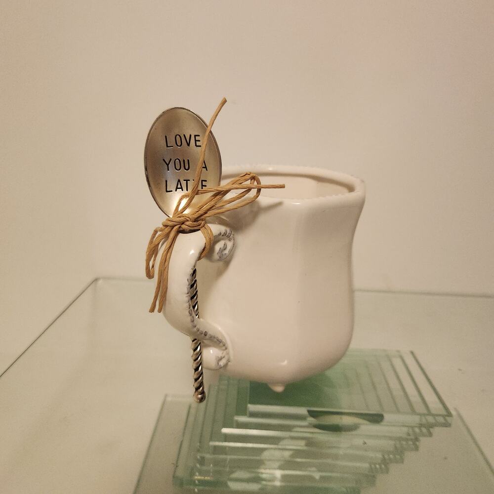 New Coffee Cup with metal Spoon "Love You a Latte"